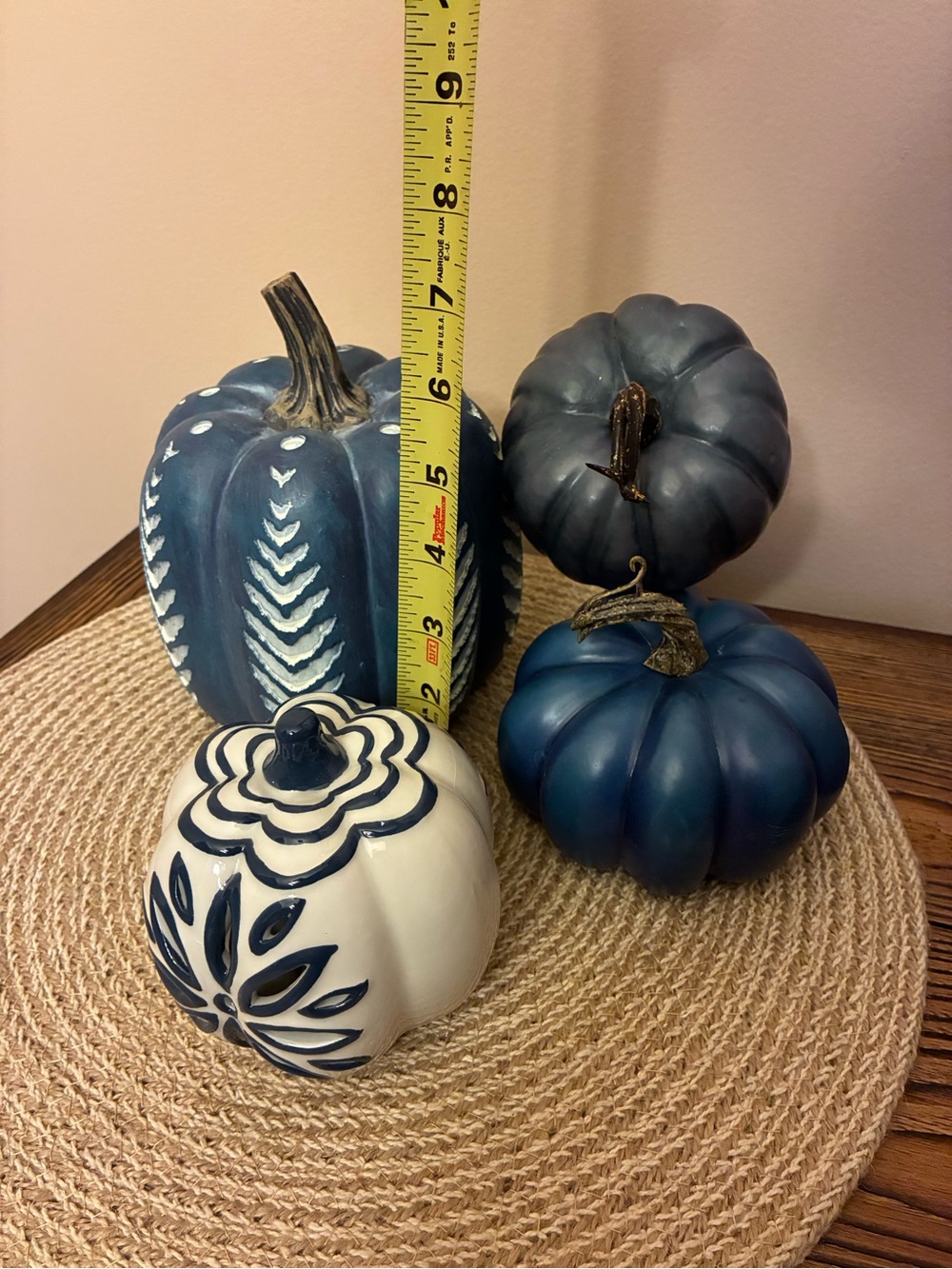 Blue and White Decorative Pumpkin Set of 4 - Picture 3 of 14